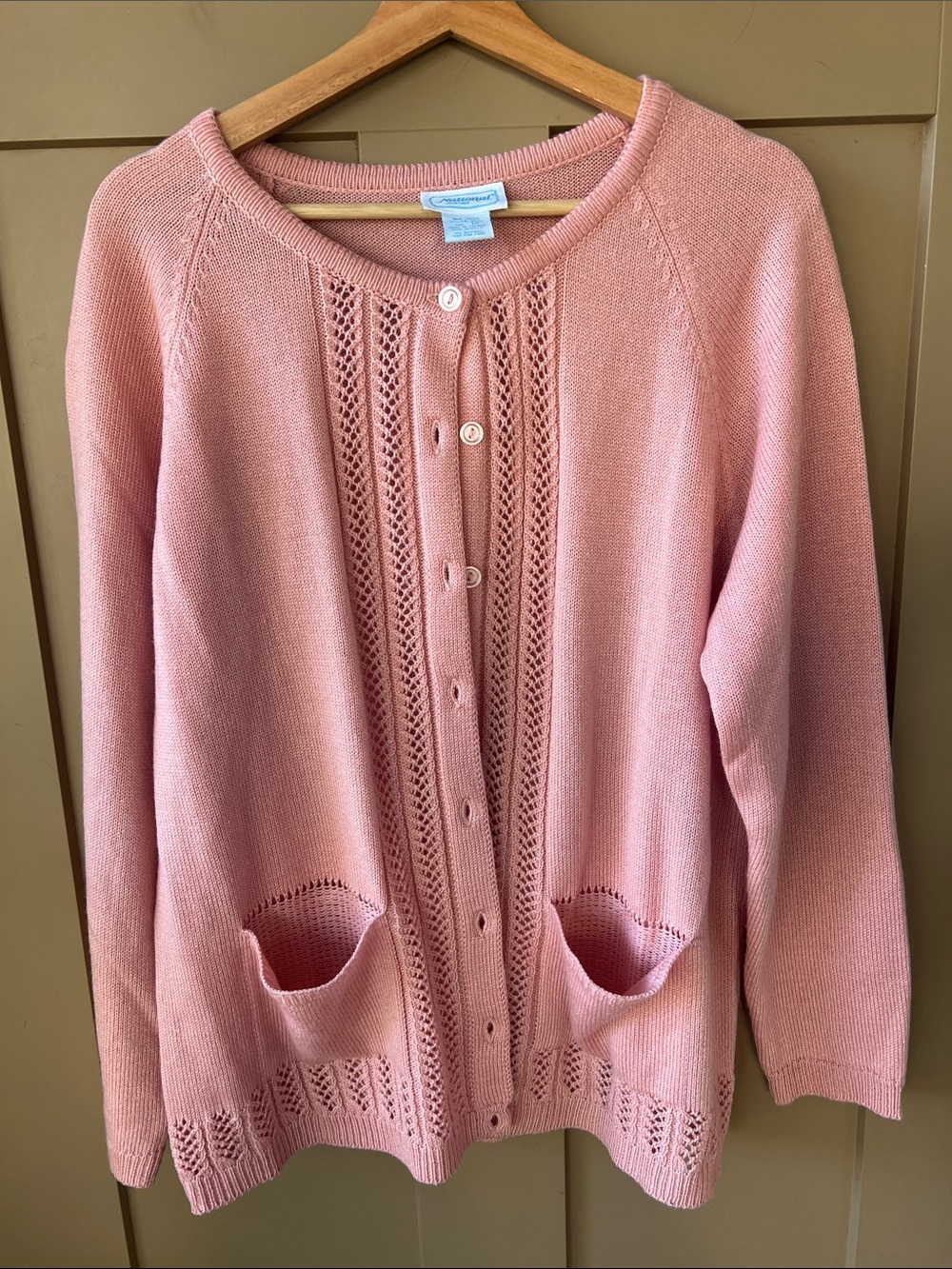 National Vintage Like New 1X Pink Knit Cardigan Cottagecore